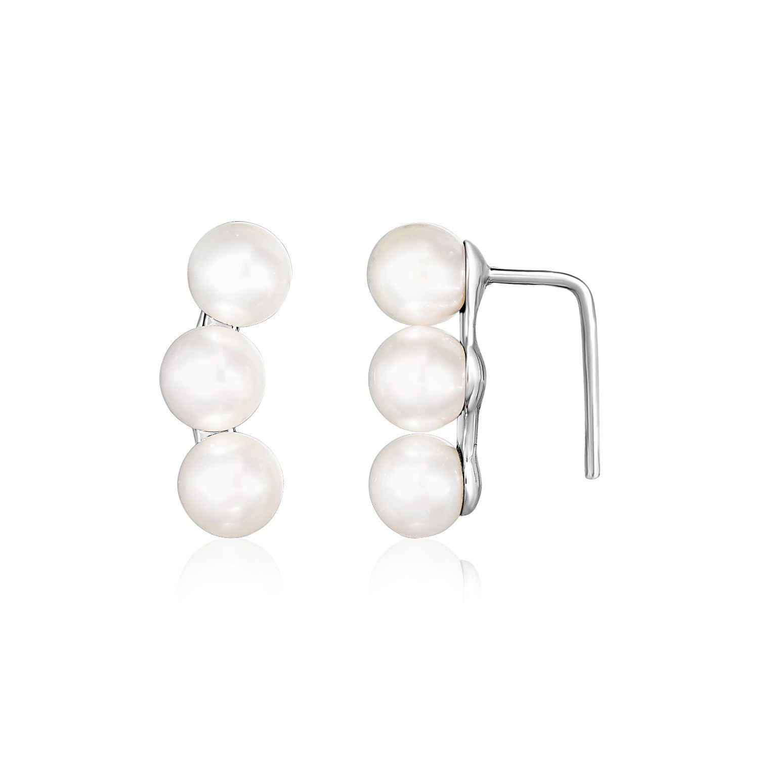 Sterling Silver Climber Earrings with Freshwater Pearls - LinkagejewelrydesignLinkagejewelrydesign
