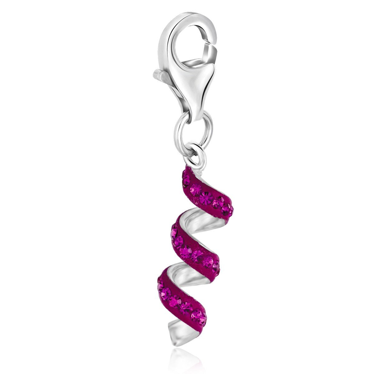 Sterling Silver Coil Charm with Magenta Tone Crystal Embellishments - LinkagejewelrydesignLinkagejewelrydesign