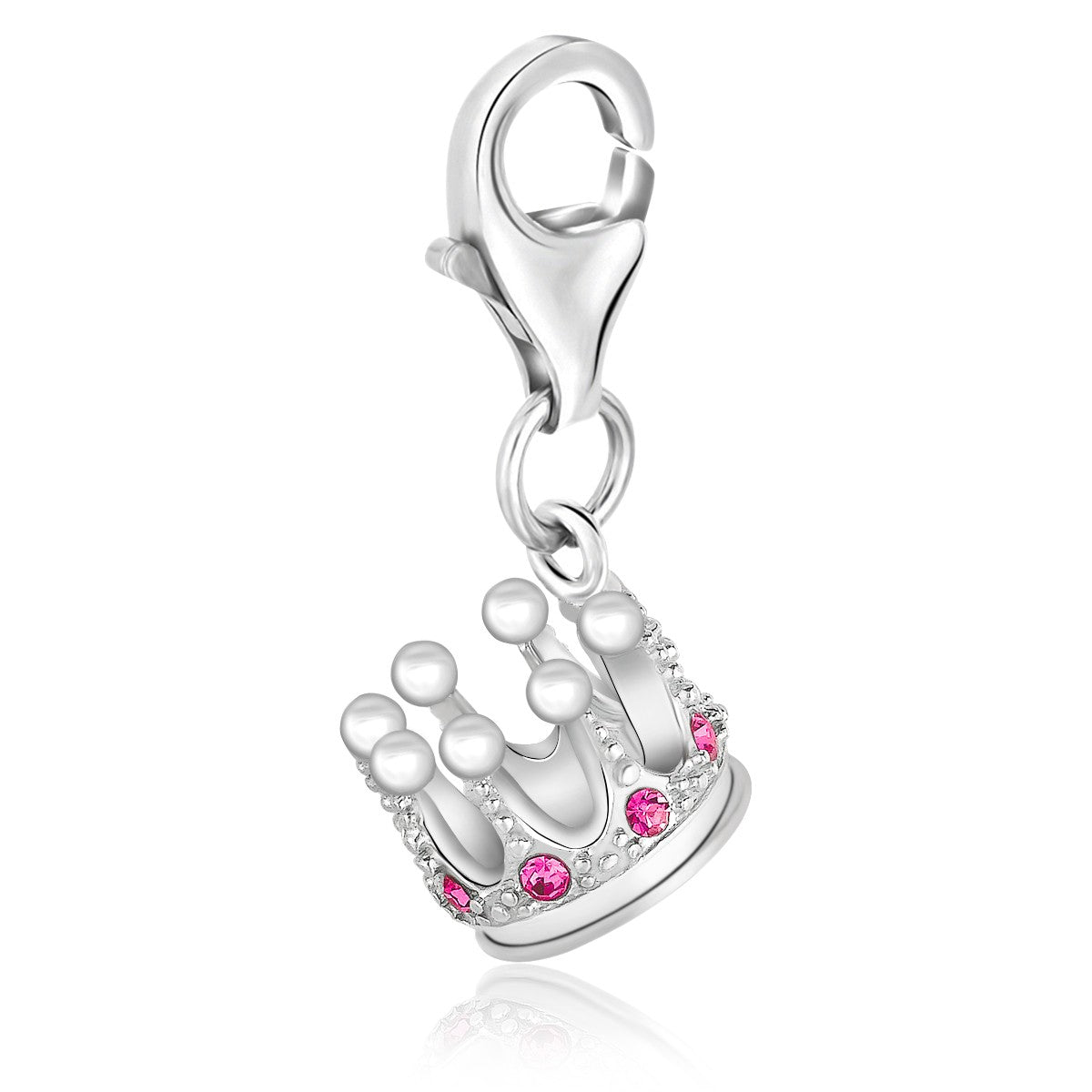 Sterling Silver Crown Charm with White and Pink Crystal Accents - LinkagejewelrydesignLinkagejewelrydesign