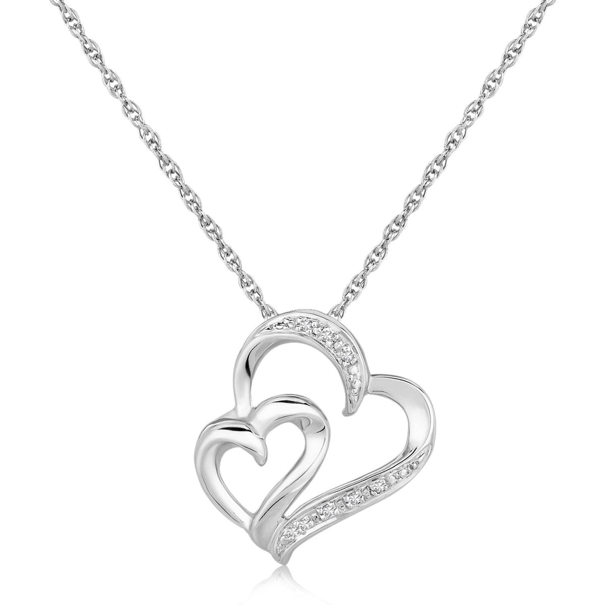 Sterling Silver Diamond Accented Dual Fancy Heart Pendant (.02 cttw) - LinkagejewelrydesignLinkagejewelrydesign