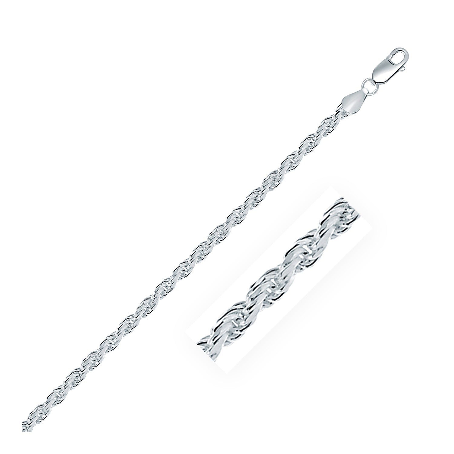 Sterling Silver Diamond Cut Rope Style Chain (3.60 mm) - LinkagejewelrydesignLinkagejewelrydesign