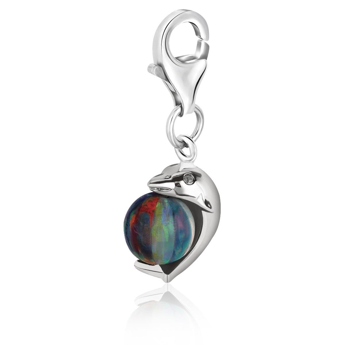 Sterling Silver Dolphin with Opal Accented Ball Charm - LinkagejewelrydesignLinkagejewelrydesign