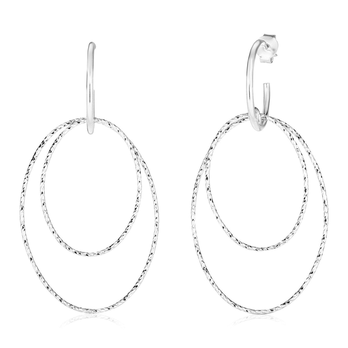 Sterling Silver Double Oval Textured Dangle Earrings - LinkagejewelrydesignLinkagejewelrydesign