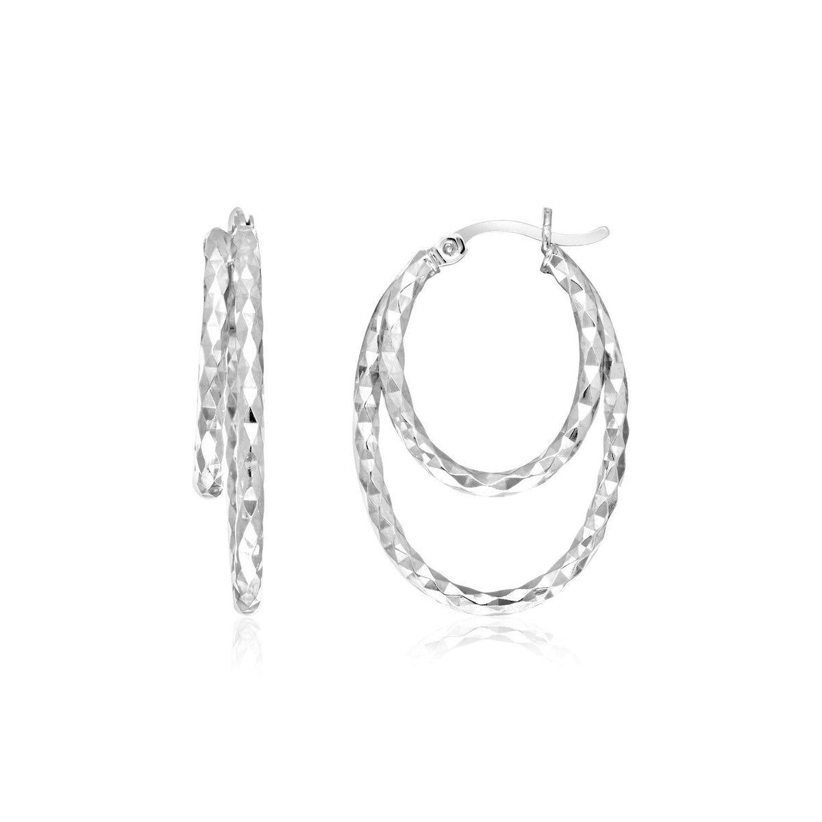 Sterling Silver Double Oval Textured Hoop Earrings - LinkagejewelrydesignLinkagejewelrydesign