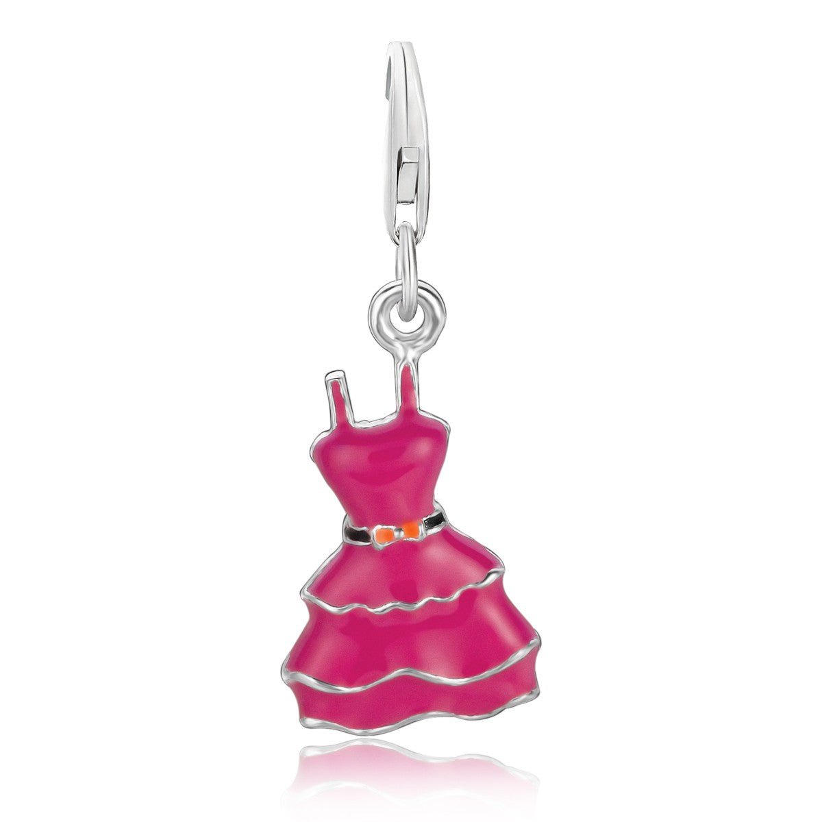 Sterling Silver Dress Charm with Pink Enamel Coating - LinkagejewelrydesignLinkagejewelrydesign