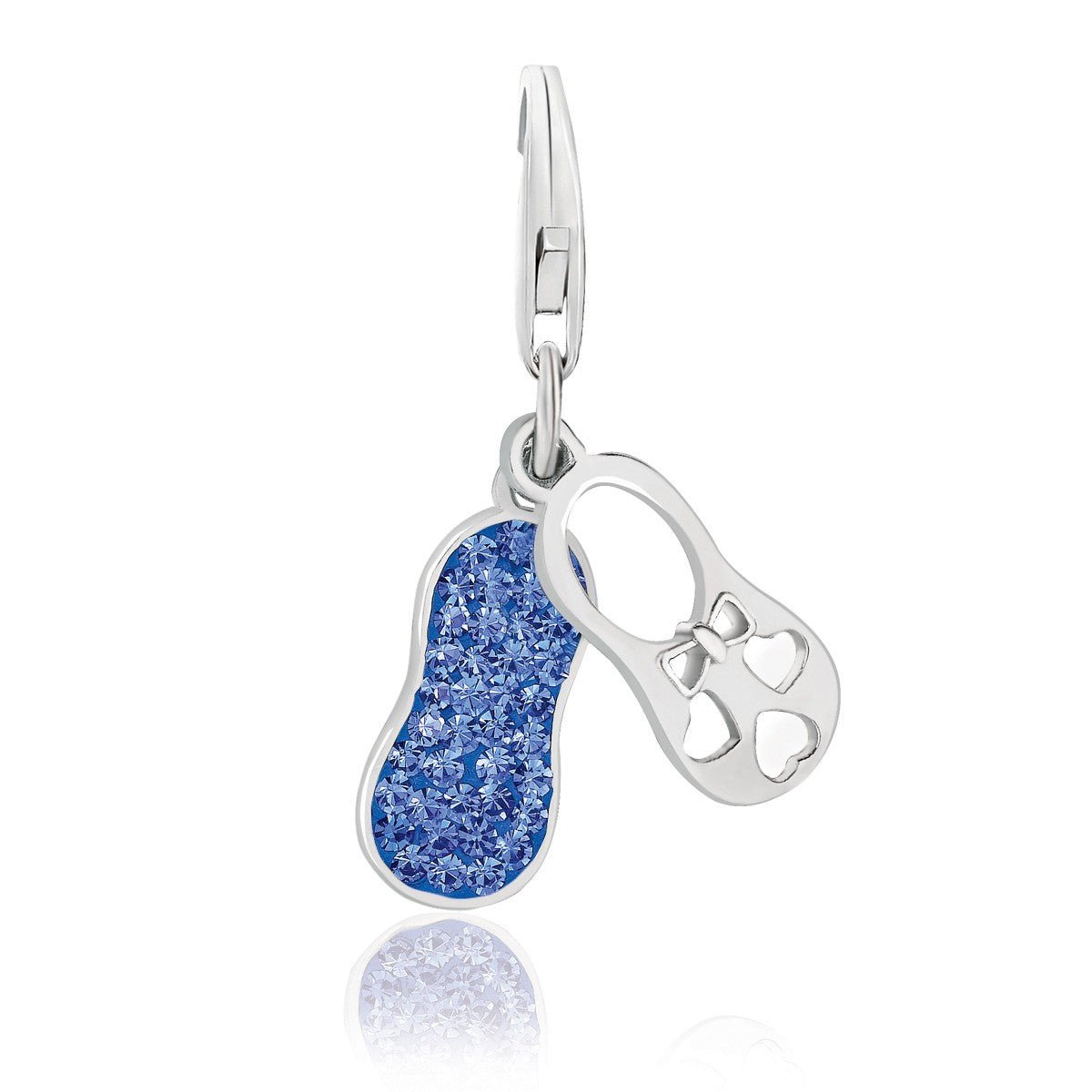 Sterling Silver Dual Bootie Charm with Blue Tone Crystal Embellishments - LinkagejewelrydesignLinkagejewelrydesign