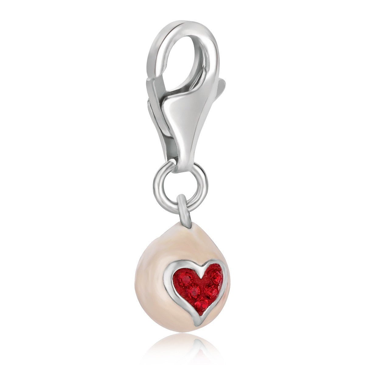Sterling Silver Egg Charm with Red Tone Crystal Accented Middle Heart Detailing - LinkagejewelrydesignLinkagejewelrydesign