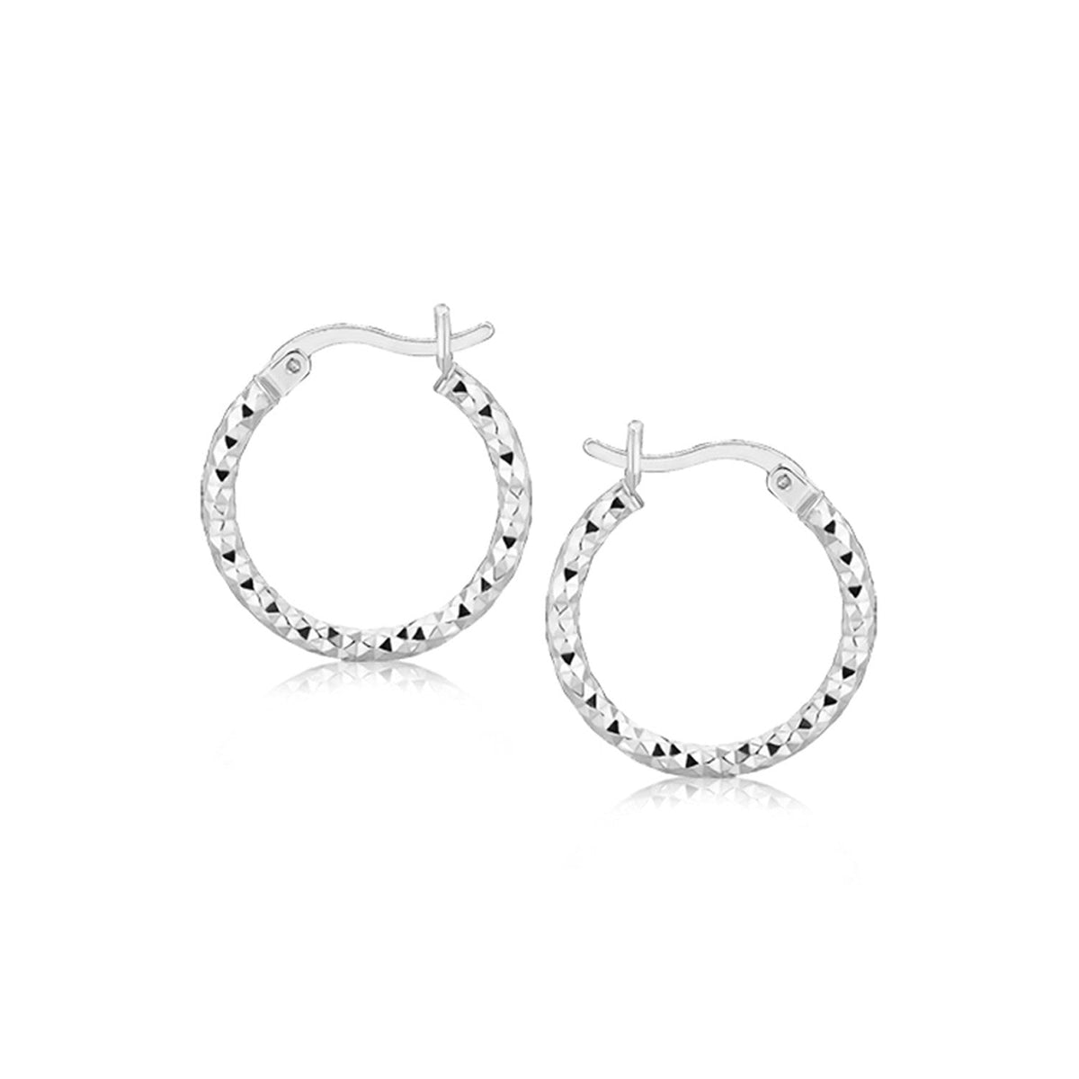 Sterling Silver Faceted Design Hoop Earrings with Rhodium Plating(2x15mm) - LinkagejewelrydesignLinkagejewelrydesign