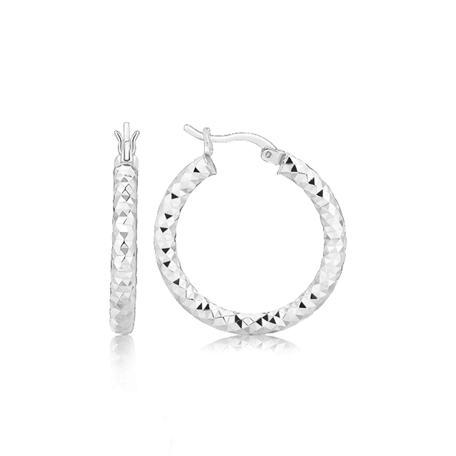 Sterling Silver Faceted Style Hoop Earrings with Rhodium Finishing - LinkagejewelrydesignLinkagejewelrydesign