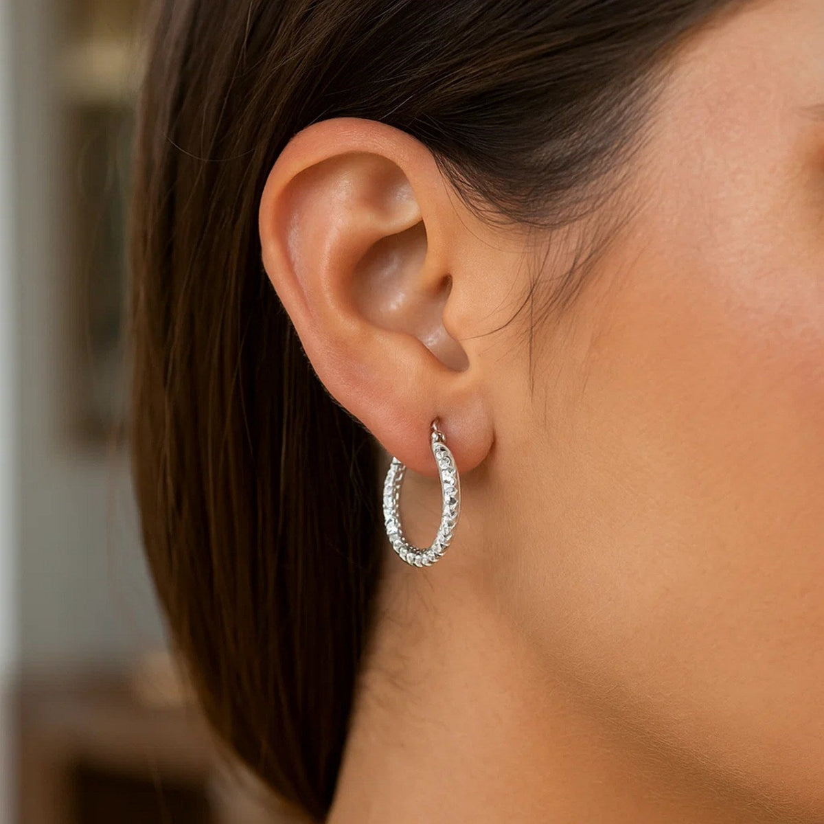 Sterling Silver Faceted Style Hoop Earrings with Rhodium Finishing - LinkagejewelrydesignLinkagejewelrydesign