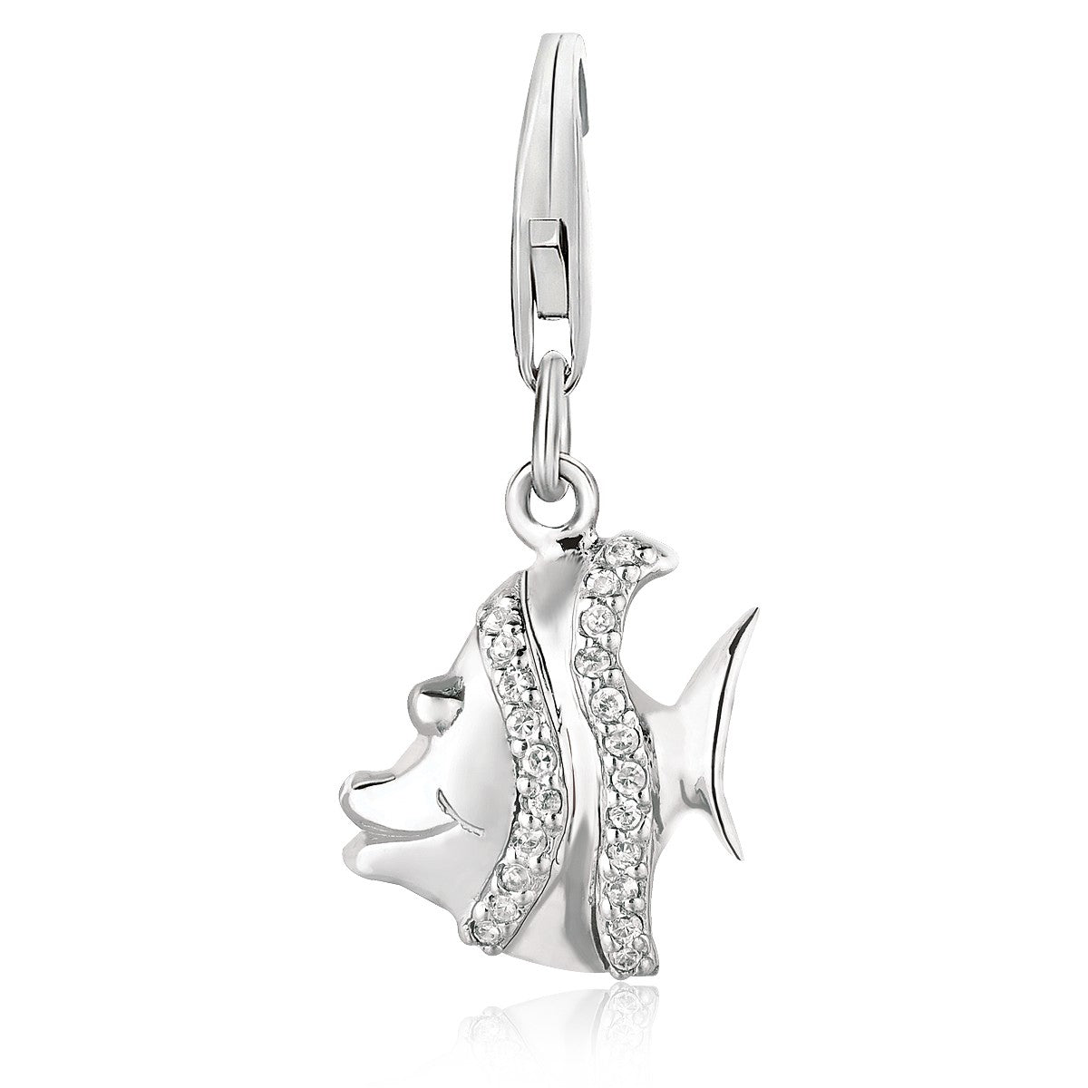 Sterling Silver Fish Charm with White Tone Crystal Stones - LinkagejewelrydesignLinkagejewelrydesign