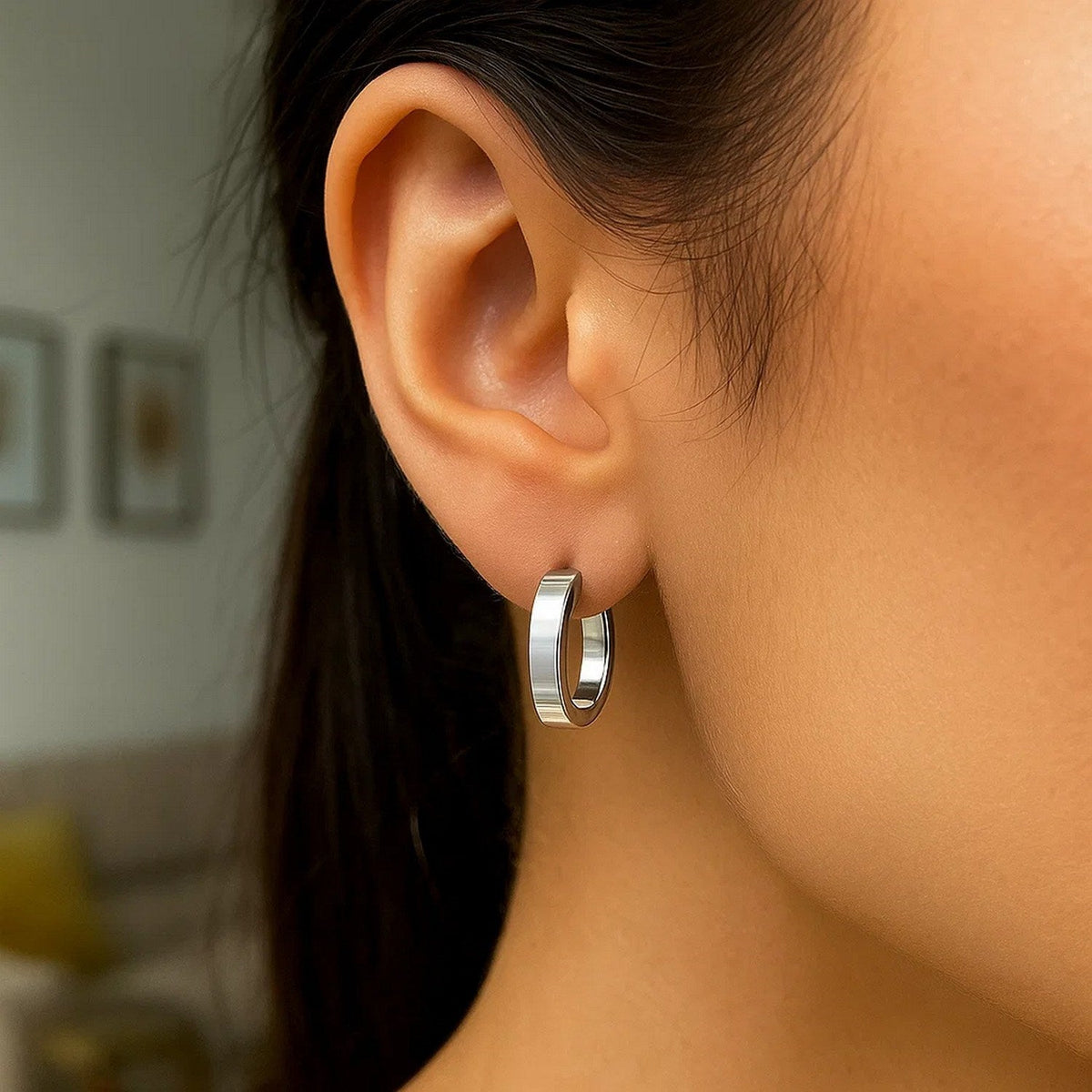 Sterling Silver Flat Style Oval Hoop Earrings with Rhodium Plating(4x14mm) - LinkagejewelrydesignLinkagejewelrydesign