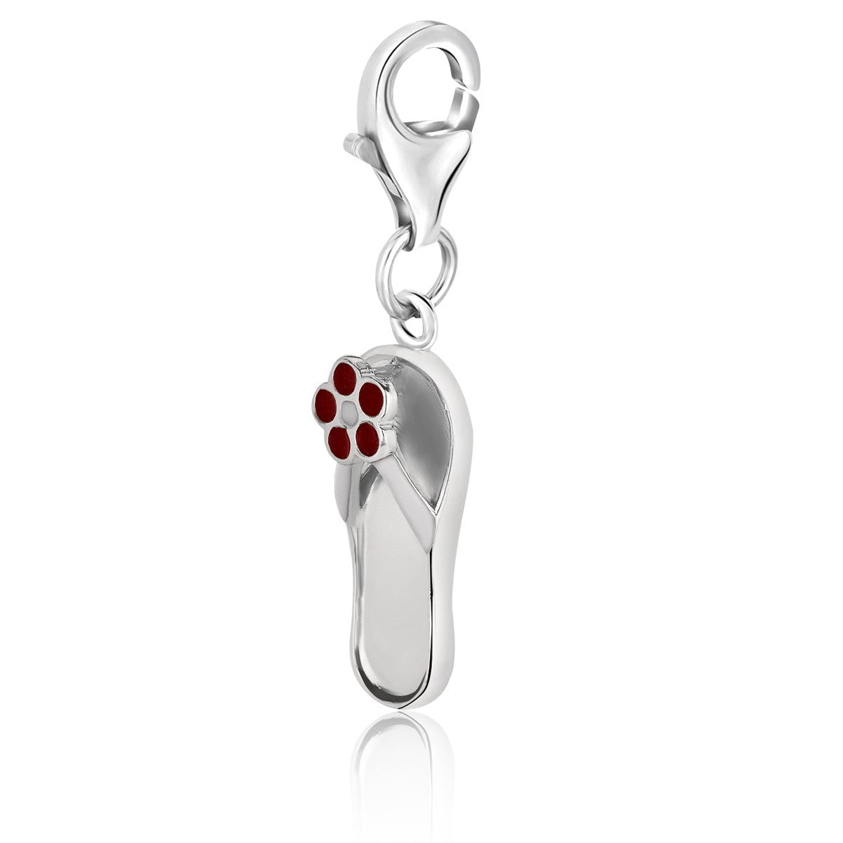 Sterling Silver Flip Flop Charm With Red Enameled Flower Detailing - LinkagejewelrydesignLinkagejewelrydesign