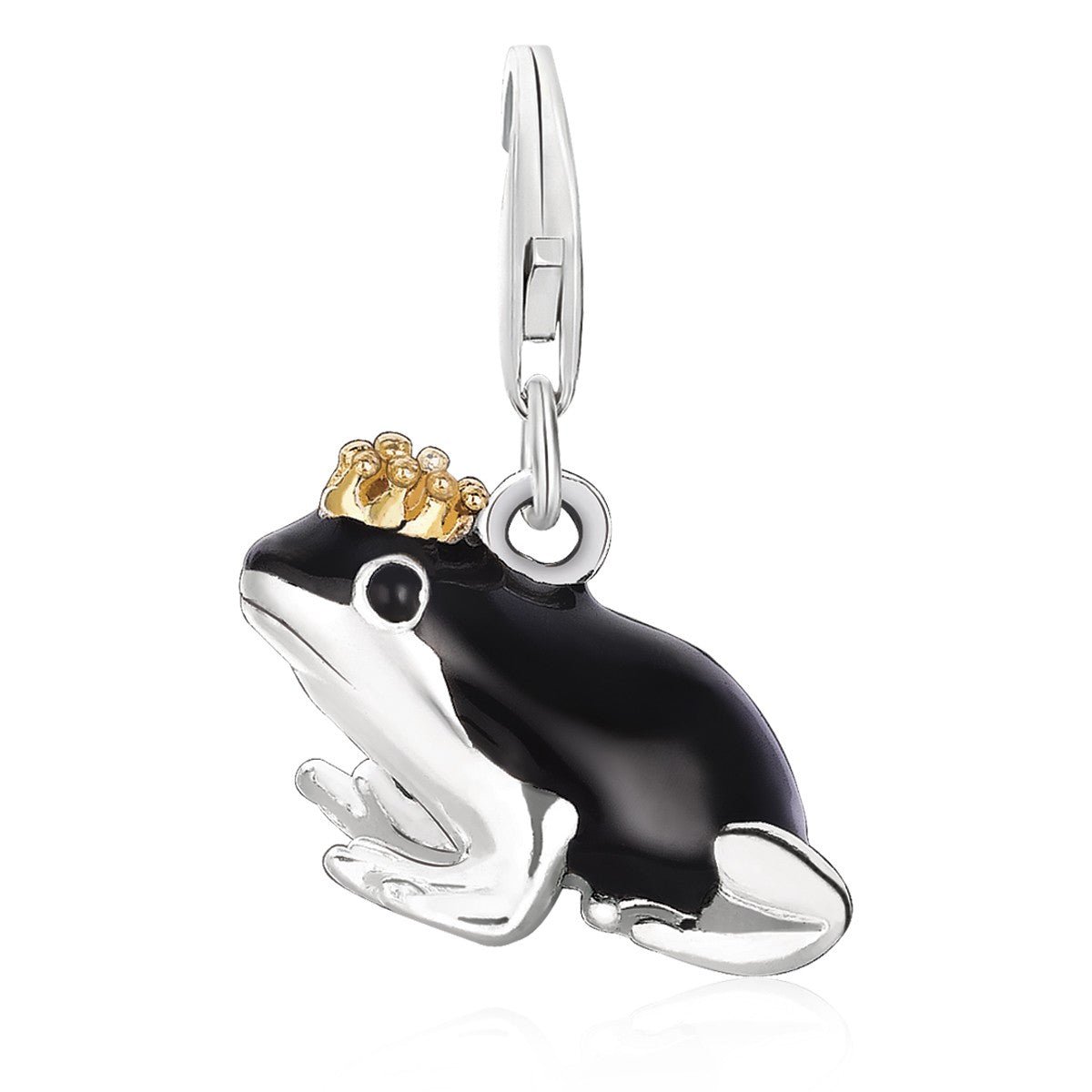 Sterling Silver Frog Prince Charm with Black Enamel Finishing - LinkagejewelrydesignLinkagejewelrydesign