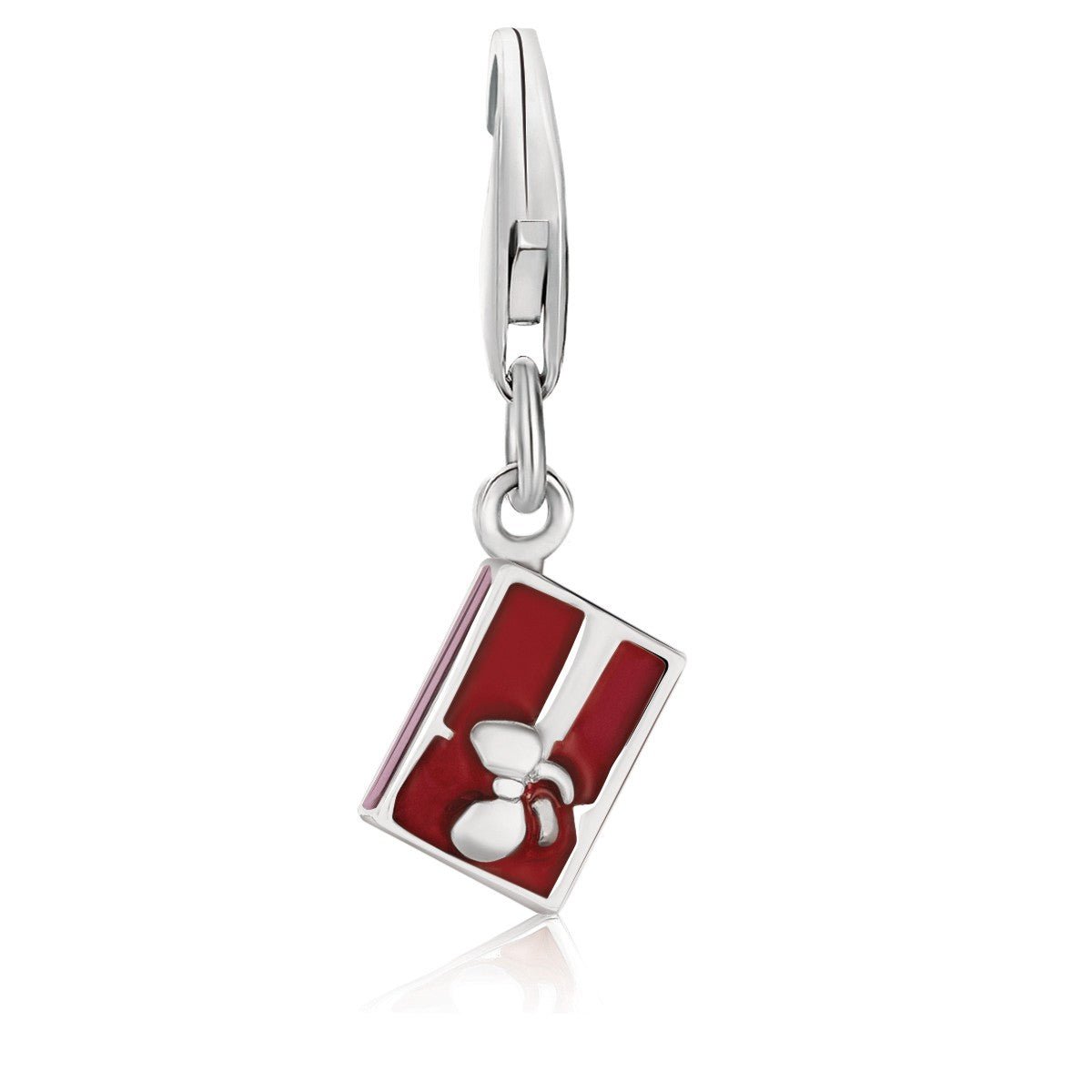 Sterling Silver Gift with Bow Charm with Red Enamel Finishing - LinkagejewelrydesignLinkagejewelrydesign