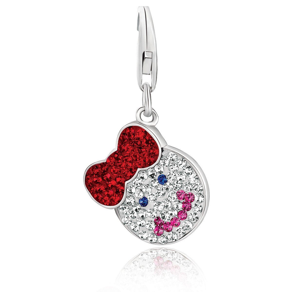 Sterling Silver Girl Bow Charm with Red, White, Blue, and Lavender Crystals - LinkagejewelrydesignLinkagejewelrydesign