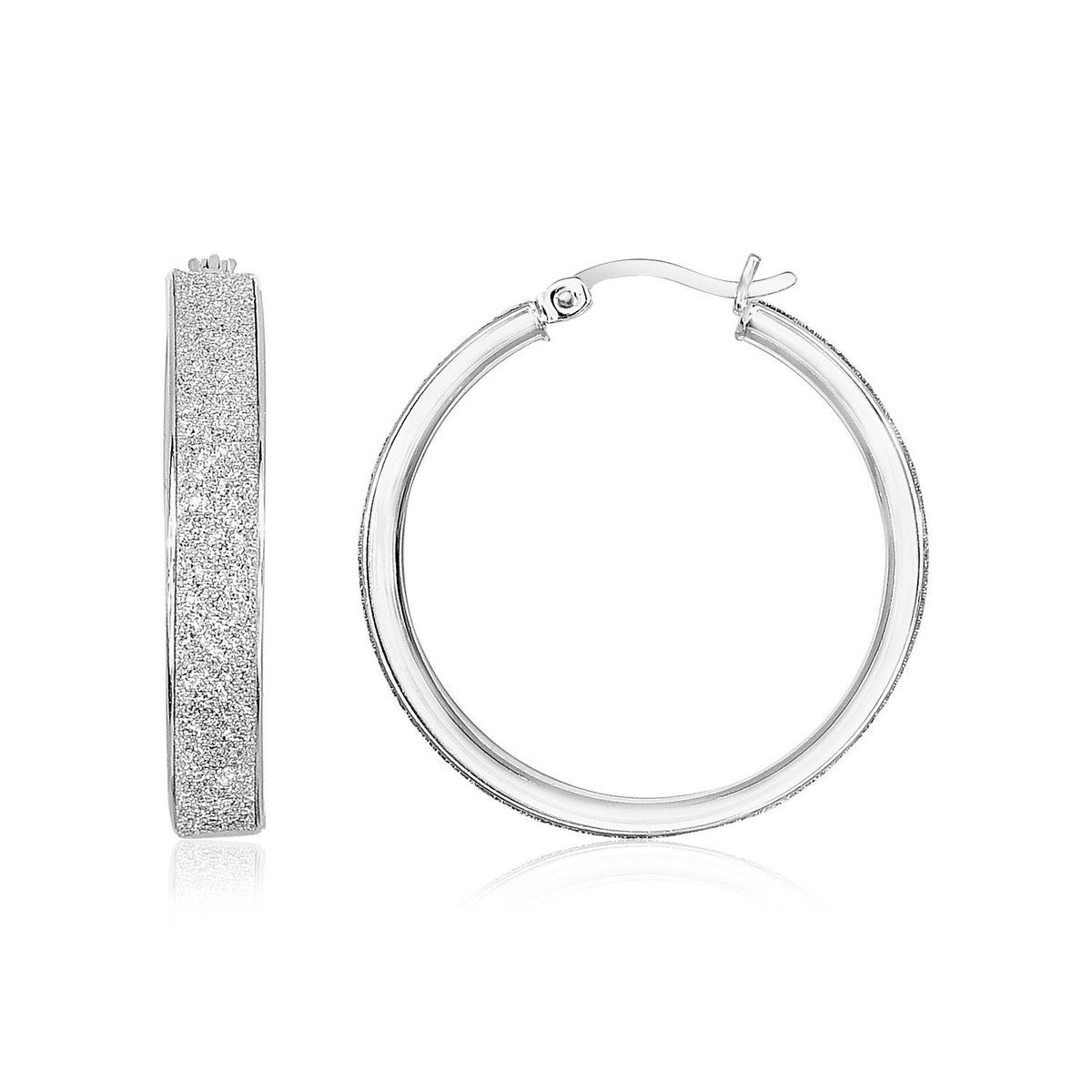 Sterling Silver Glitter Texture Round Hoop Earrings - LinkagejewelrydesignLinkagejewelrydesign