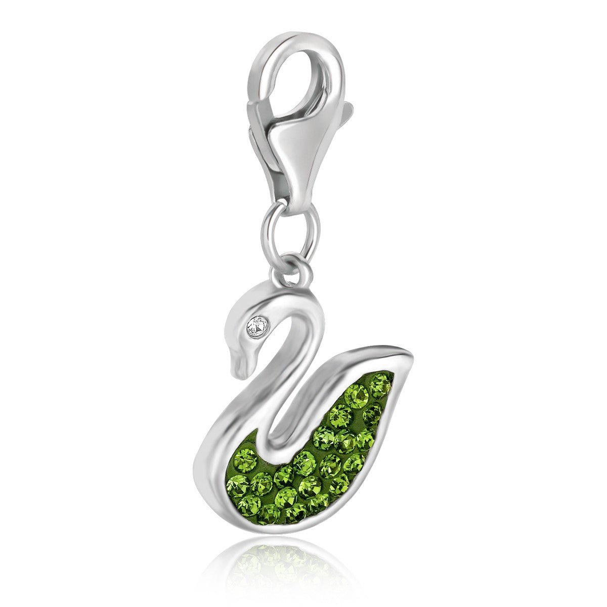 Sterling Silver Green Tone Crystal Embellished Swan Charm - LinkagejewelrydesignLinkagejewelrydesign