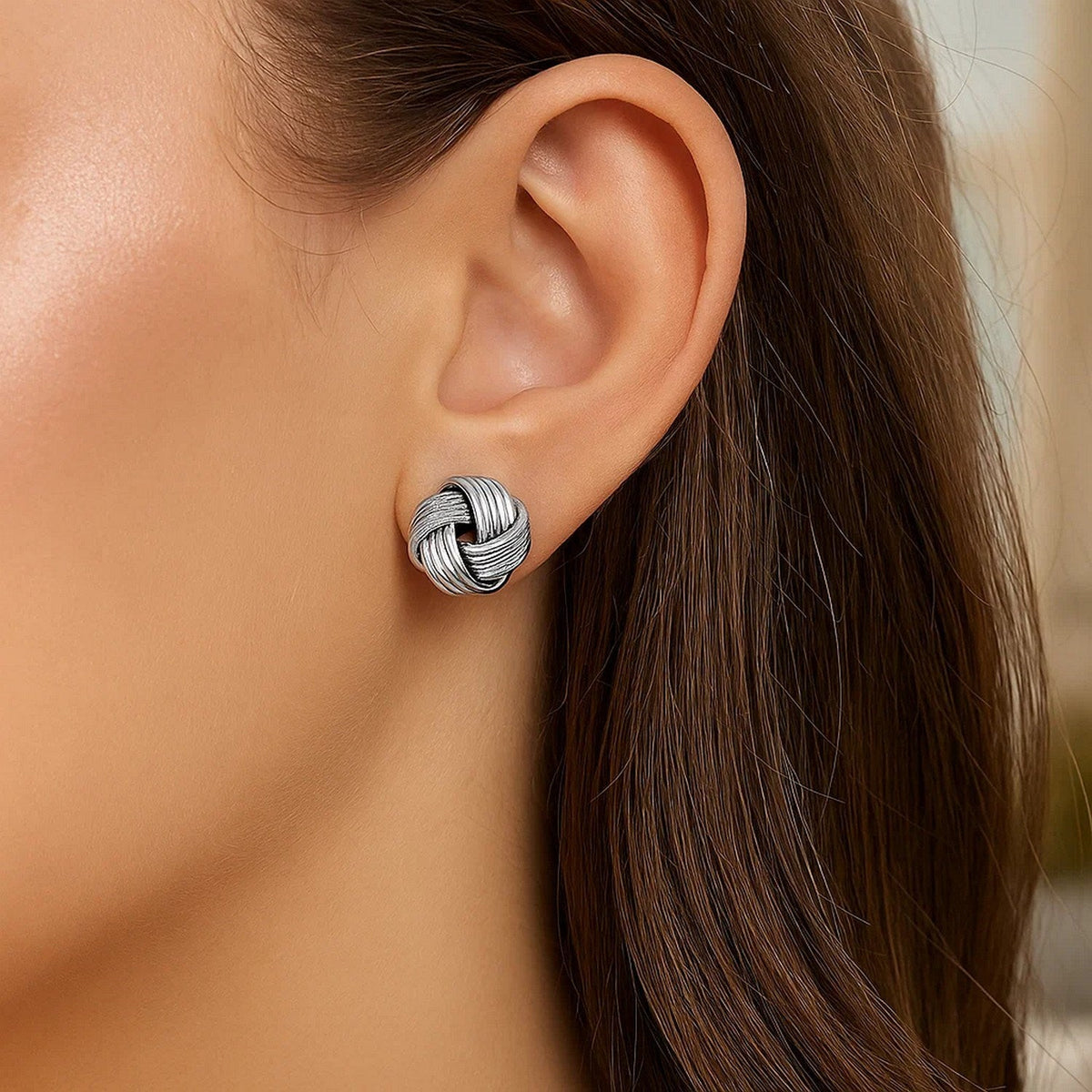 Sterling Silver Groove Textured Love Knot Earrings - LinkagejewelrydesignLinkagejewelrydesign