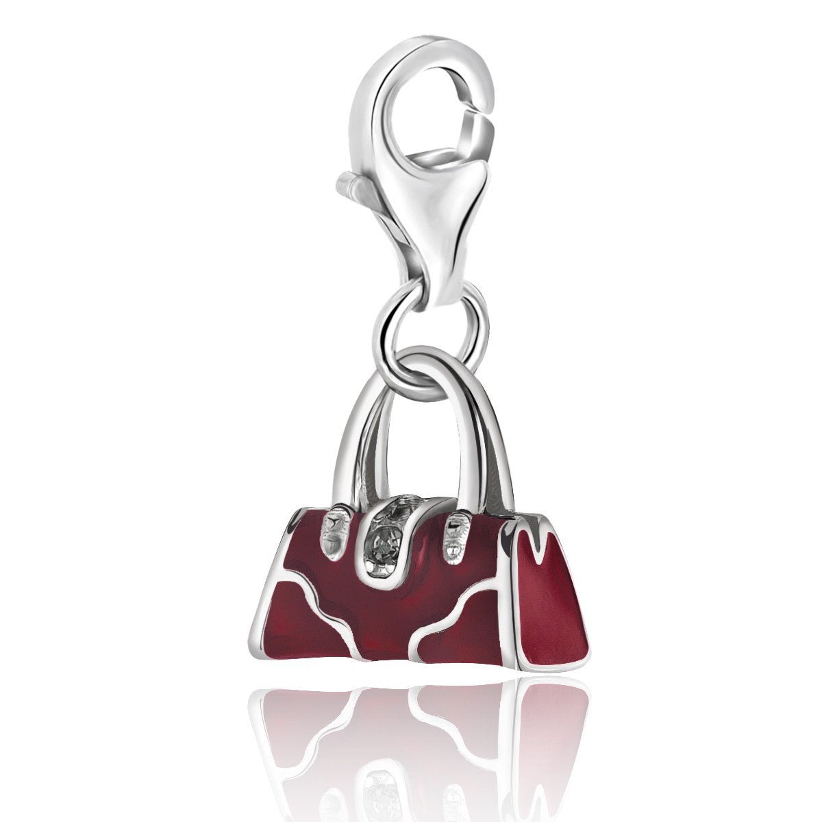 Sterling Silver Handbag Charm with Red Tone Enameling - LinkagejewelrydesignLinkagejewelrydesign