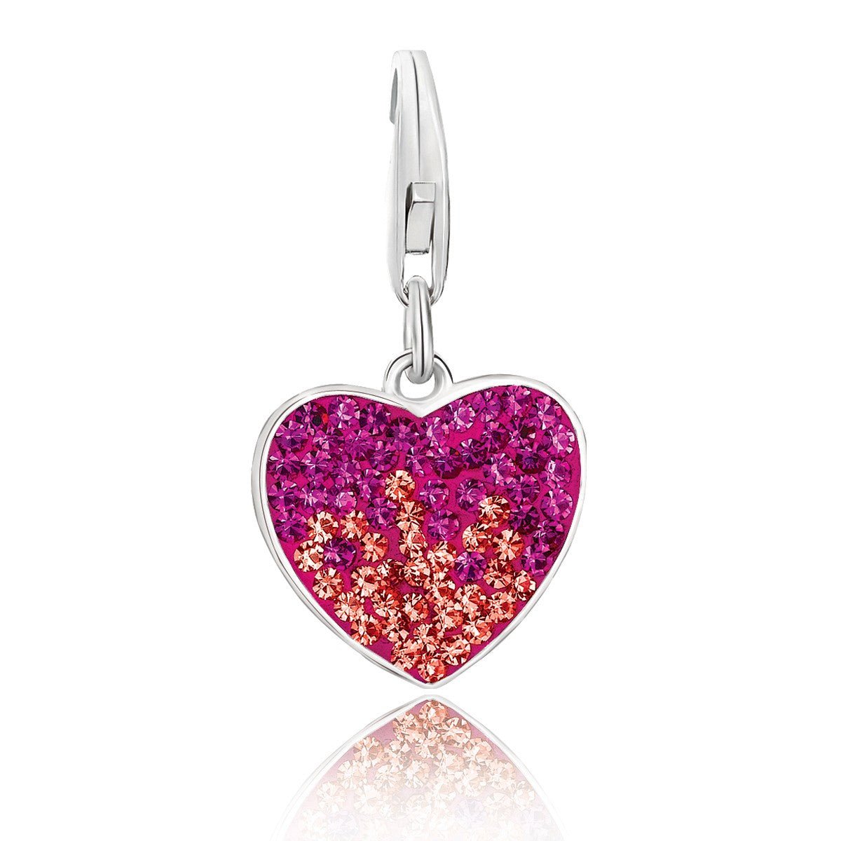 Sterling Silver Heart Charm with Citrine, Pink, and White Tone Crystal Accents - LinkagejewelrydesignLinkagejewelrydesign