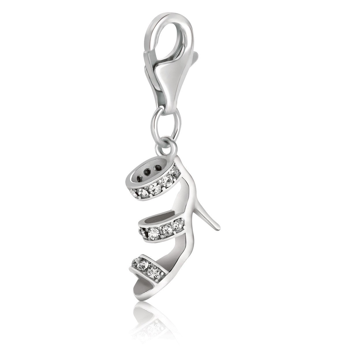 Sterling Silver High Heel Shoe Charm Embellished with White Tone Crystal Accents - LinkagejewelrydesignLinkagejewelrydesign
