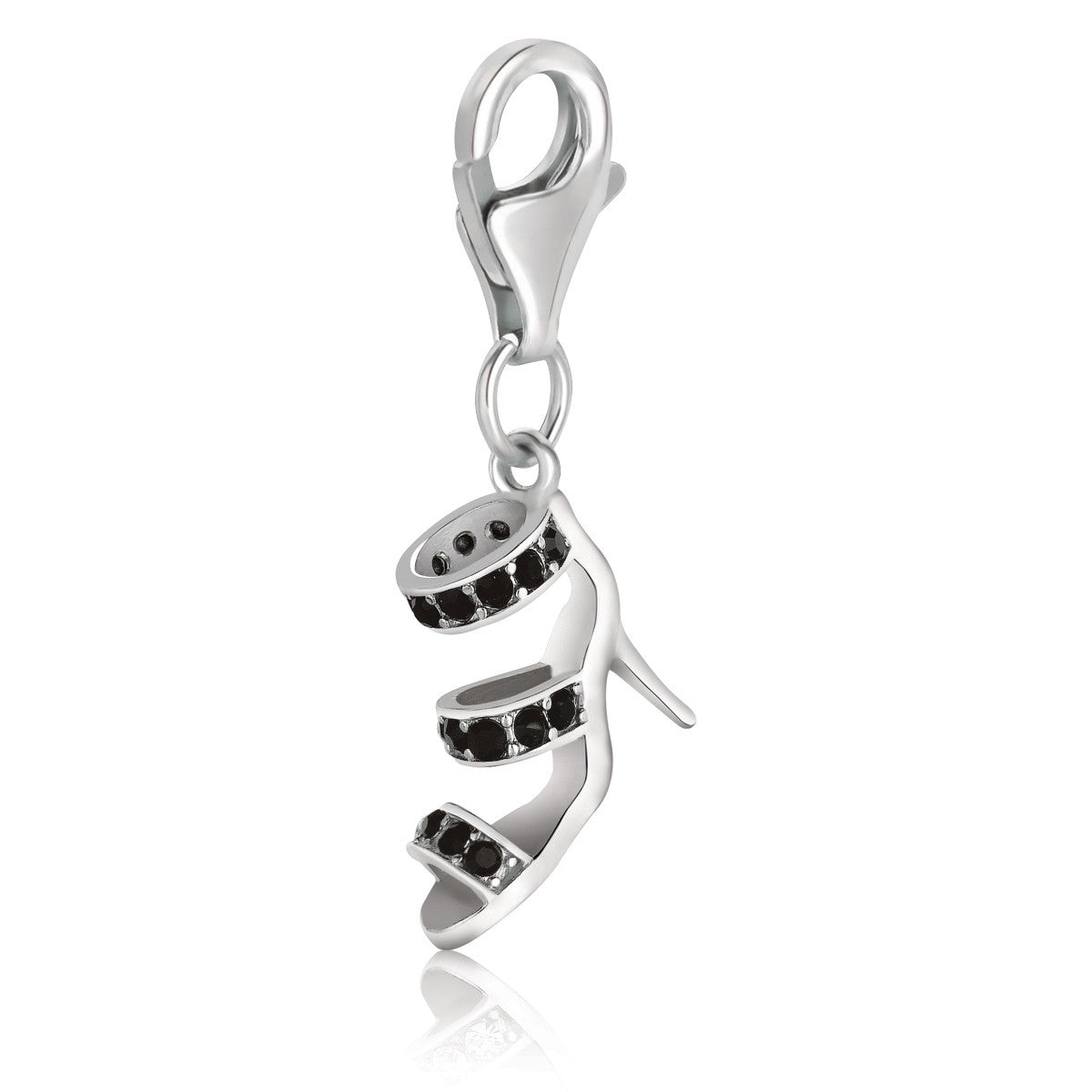 Sterling Silver High Heel Shoe Charm With Black Tone Crystal Embellishments - LinkagejewelrydesignLinkagejewelrydesign