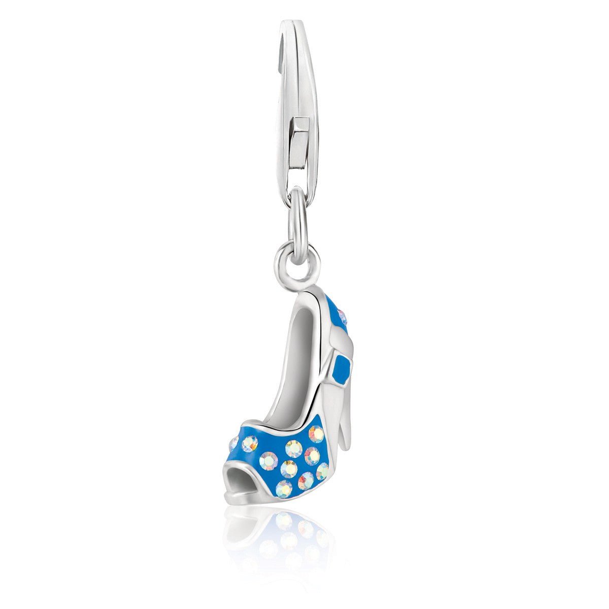 Sterling Silver High Heel Shoe Charm with Blue Enamel Finish and Crystals - LinkagejewelrydesignLinkagejewelrydesign