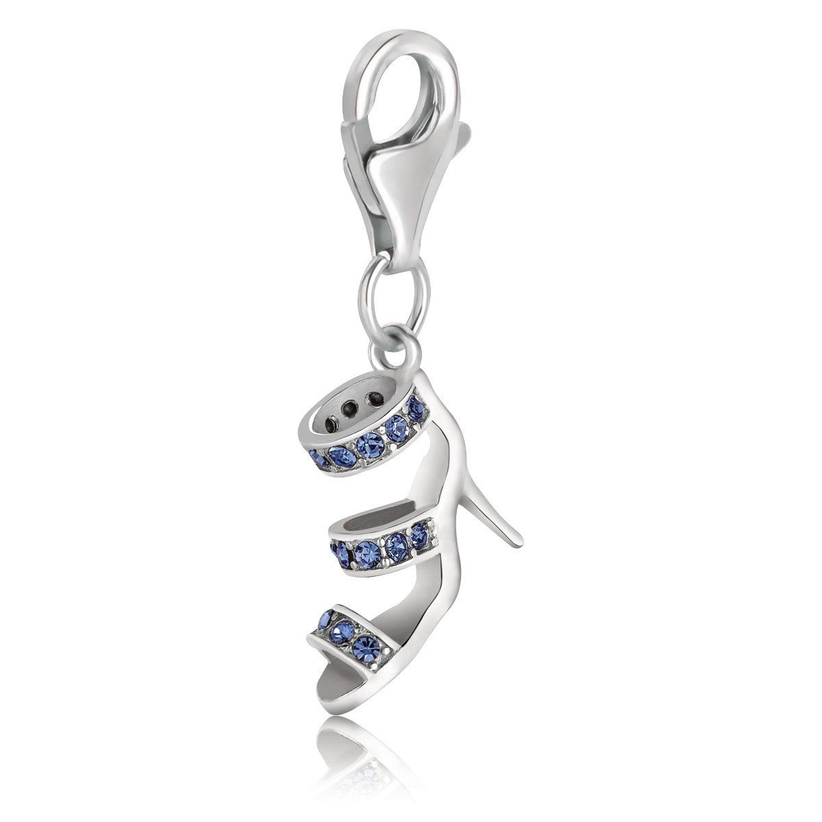 Sterling Silver High Heel Shoe Charm with Blue Hue Crystal Accents - LinkagejewelrydesignLinkagejewelrydesign