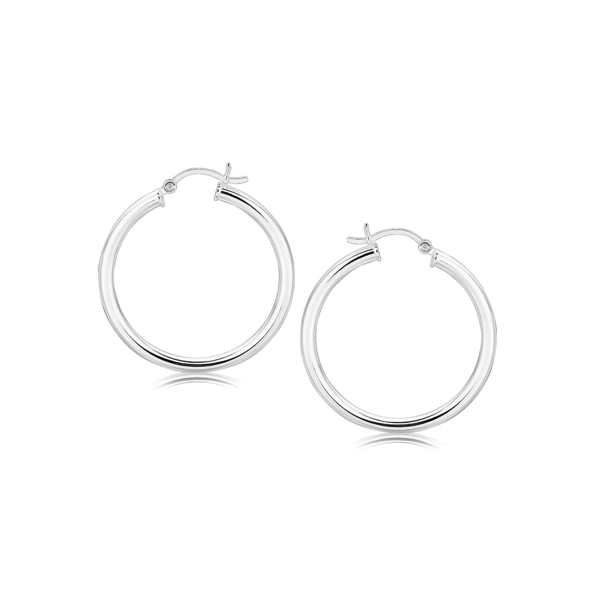 Sterling Silver Hoop Style Earrings with Polished Rhodium Plating (3x30mm) - LinkagejewelrydesignLinkagejewelrydesign