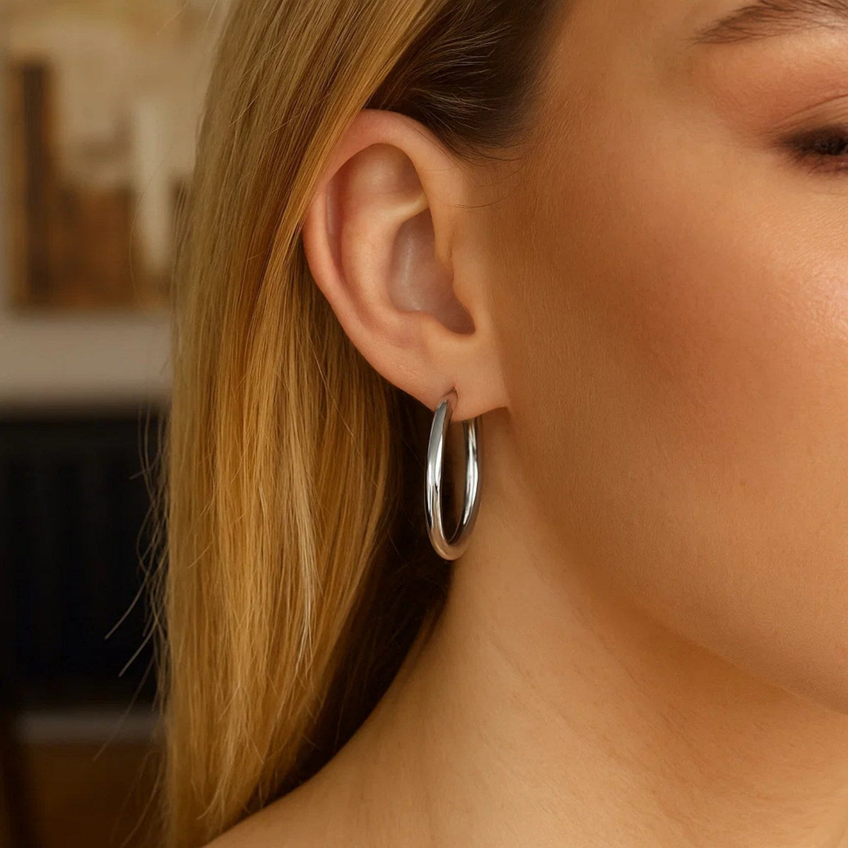 Sterling Silver Hoop Style Earrings with Polished Rhodium Plating (3x30mm) - LinkagejewelrydesignLinkagejewelrydesign