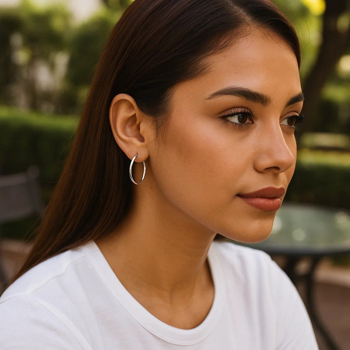 Sterling Silver Hoop Style Earrings with Polished Rhodium Plating (3x30mm) - LinkagejewelrydesignLinkagejewelrydesign