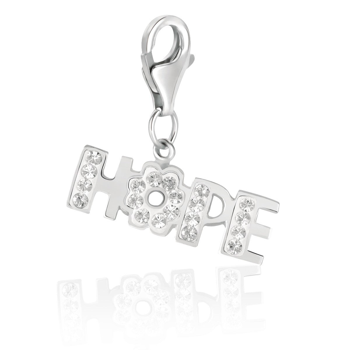 Sterling Silver HOPE Charm Embellished with White Tone Crystal Accents - LinkagejewelrydesignLinkagejewelrydesign