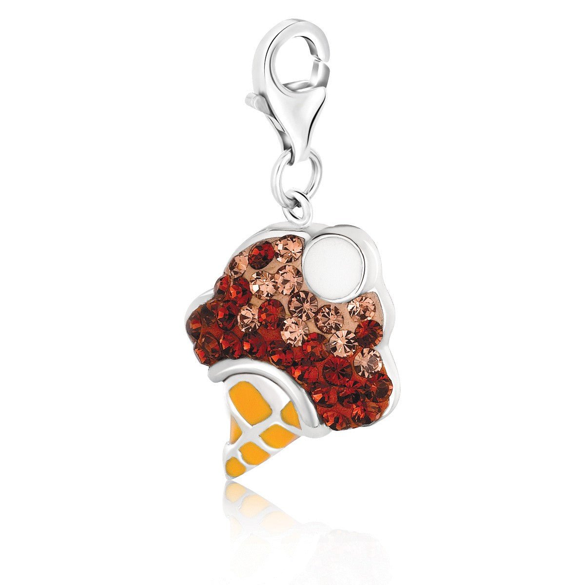 Sterling Silver Ice Cream Cone Charm With Multi Color Crystal Accents - LinkagejewelrydesignLinkagejewelrydesign