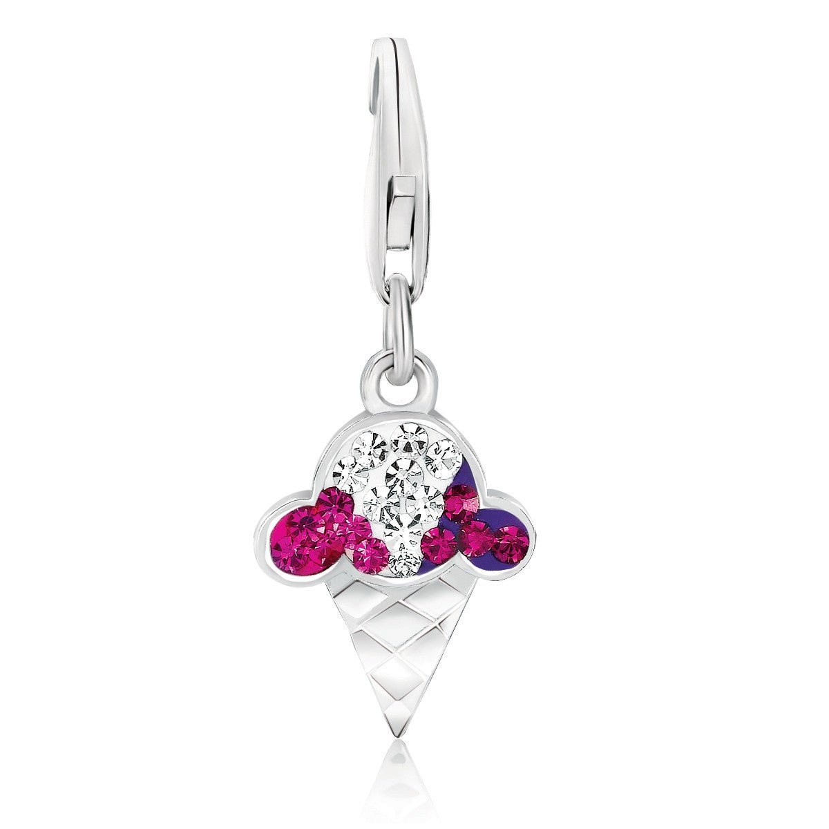 Sterling Silver Ice Cream Cone Style Charm with Multi Color Crystals - LinkagejewelrydesignLinkagejewelrydesign