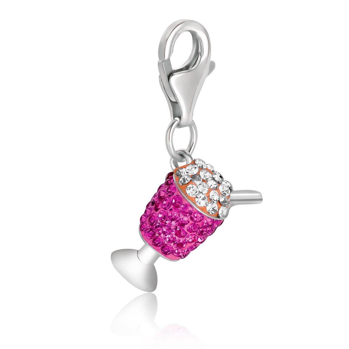 Sterling Silver Ice Cream in a Cup Charm with White and Magenta Crystal Accents - LinkagejewelrydesignLinkagejewelrydesign