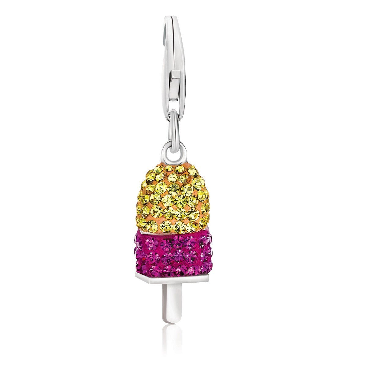 Sterling Silver Ice - Pop Magenta and Yellow Tone Crystal Encrusted Charm - LinkagejewelrydesignLinkagejewelrydesign