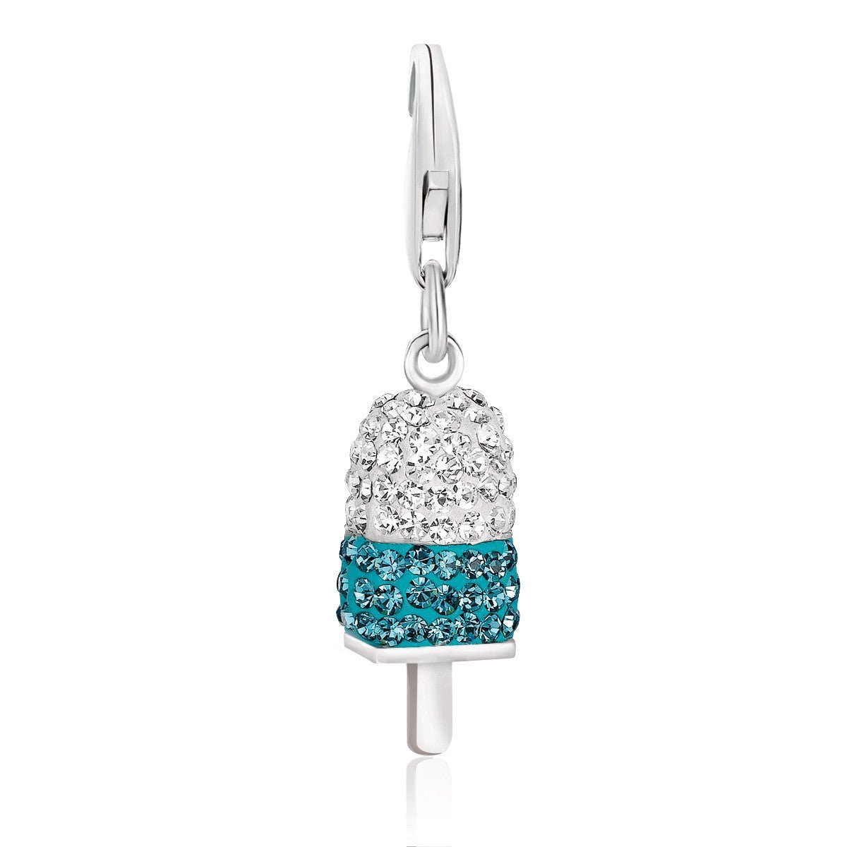 Sterling Silver Ice - Pop Style Charm with Blue and White Crystal Accents - LinkagejewelrydesignLinkagejewelrydesign