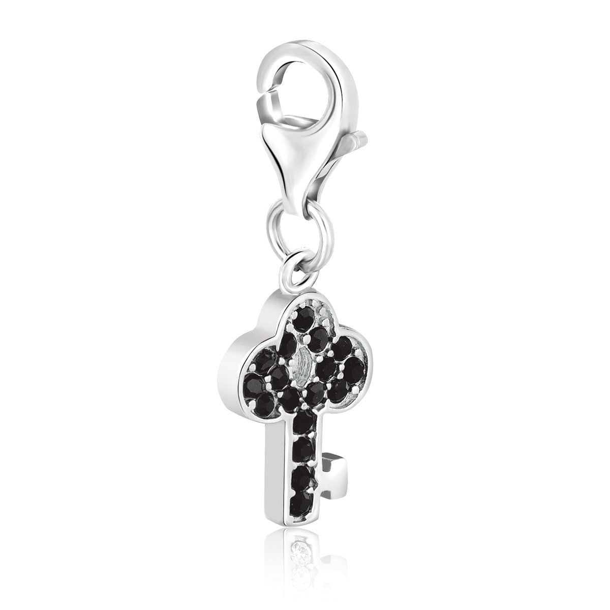 Sterling Silver Key Charm with Black Tone Crystal Accents - LinkagejewelrydesignLinkagejewelrydesign
