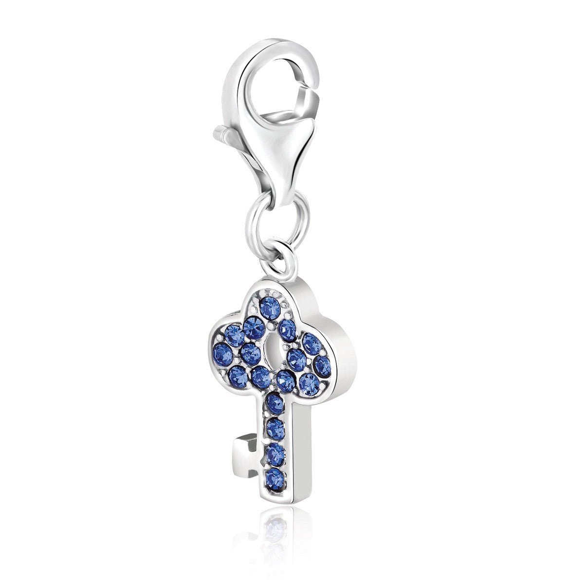 Sterling Silver Key Charm with Blue Tone Crystal Embellishments - LinkagejewelrydesignLinkagejewelrydesign