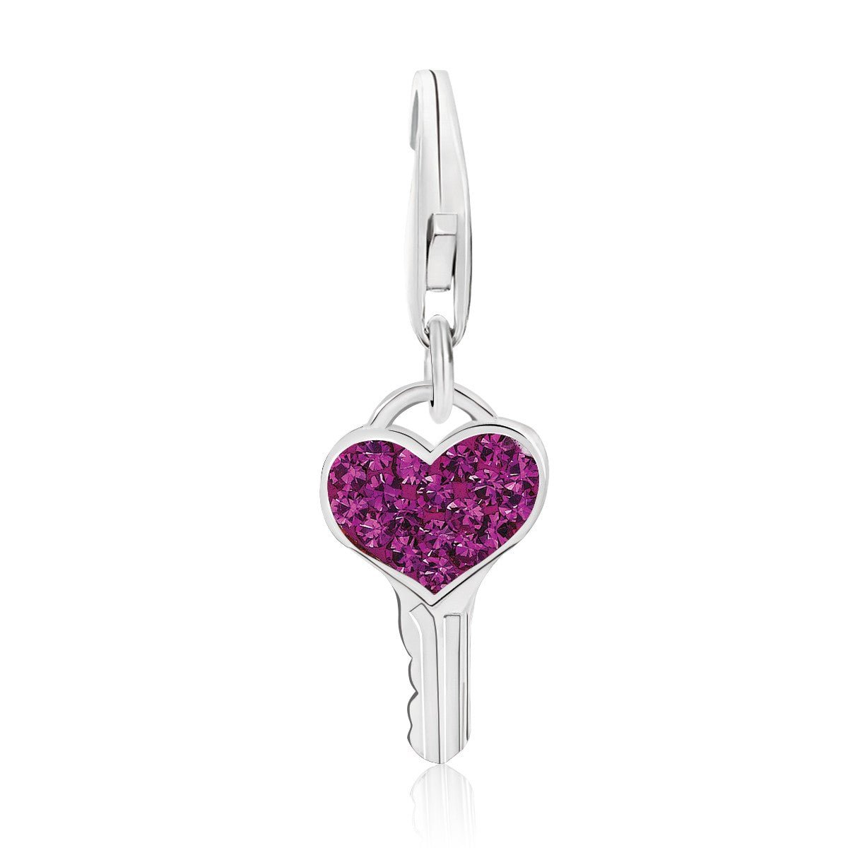 Sterling Silver Key Charm with Magenta Tone Crystal Accents - LinkagejewelrydesignLinkagejewelrydesign