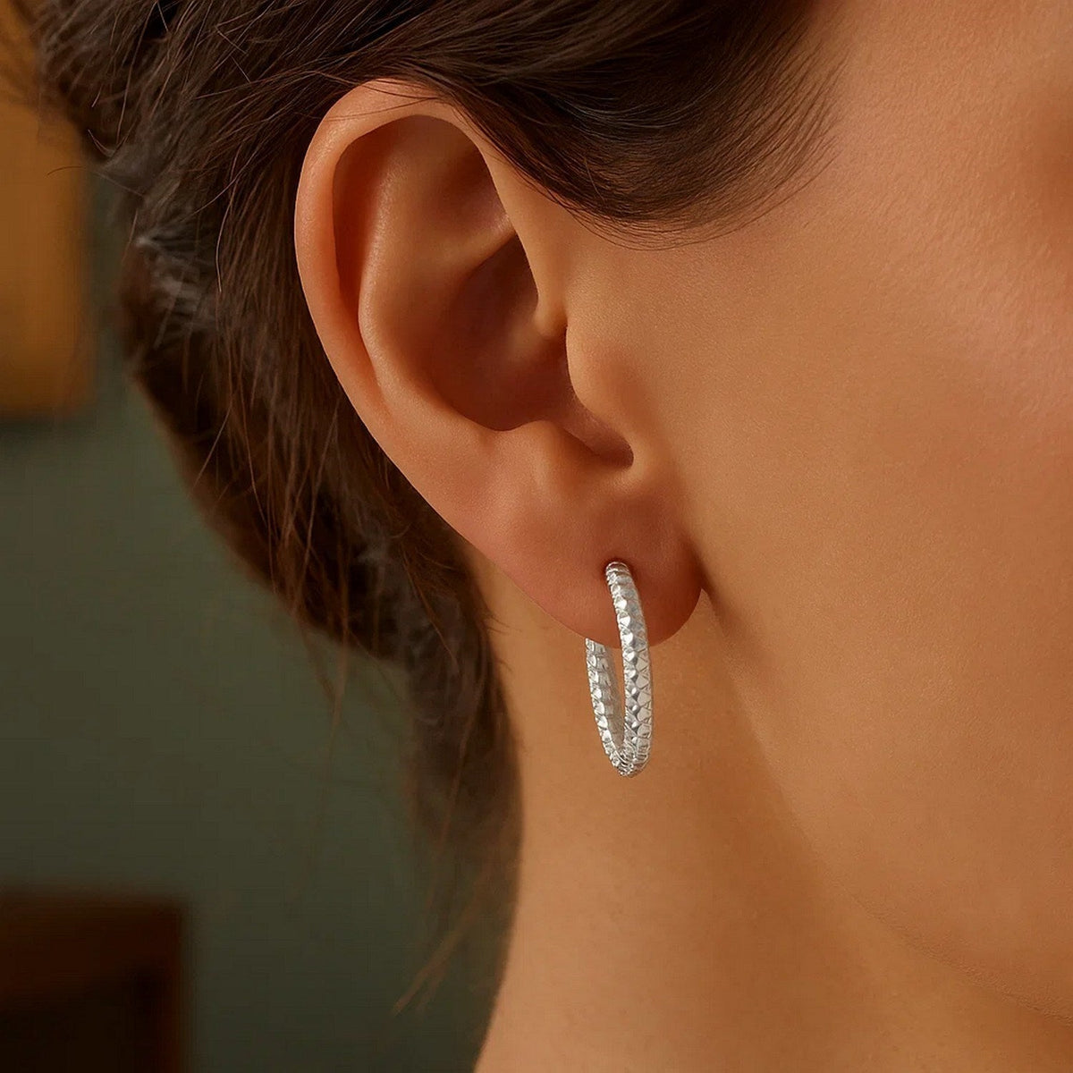 Sterling Silver Large Hoop Earrings with Braid Texture(3x20mm) - LinkagejewelrydesignLinkagejewelrydesign