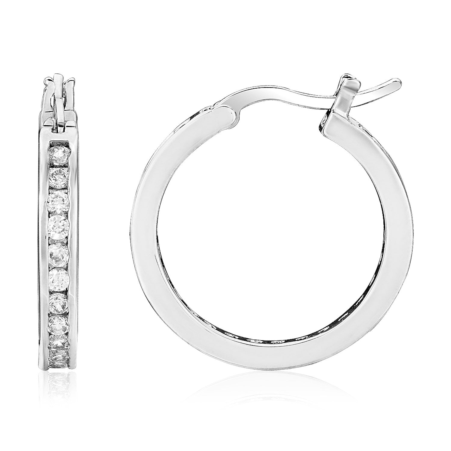 Sterling Silver Large Hoop Earrings with Cubic Zirconias - LinkagejewelrydesignLinkagejewelrydesign