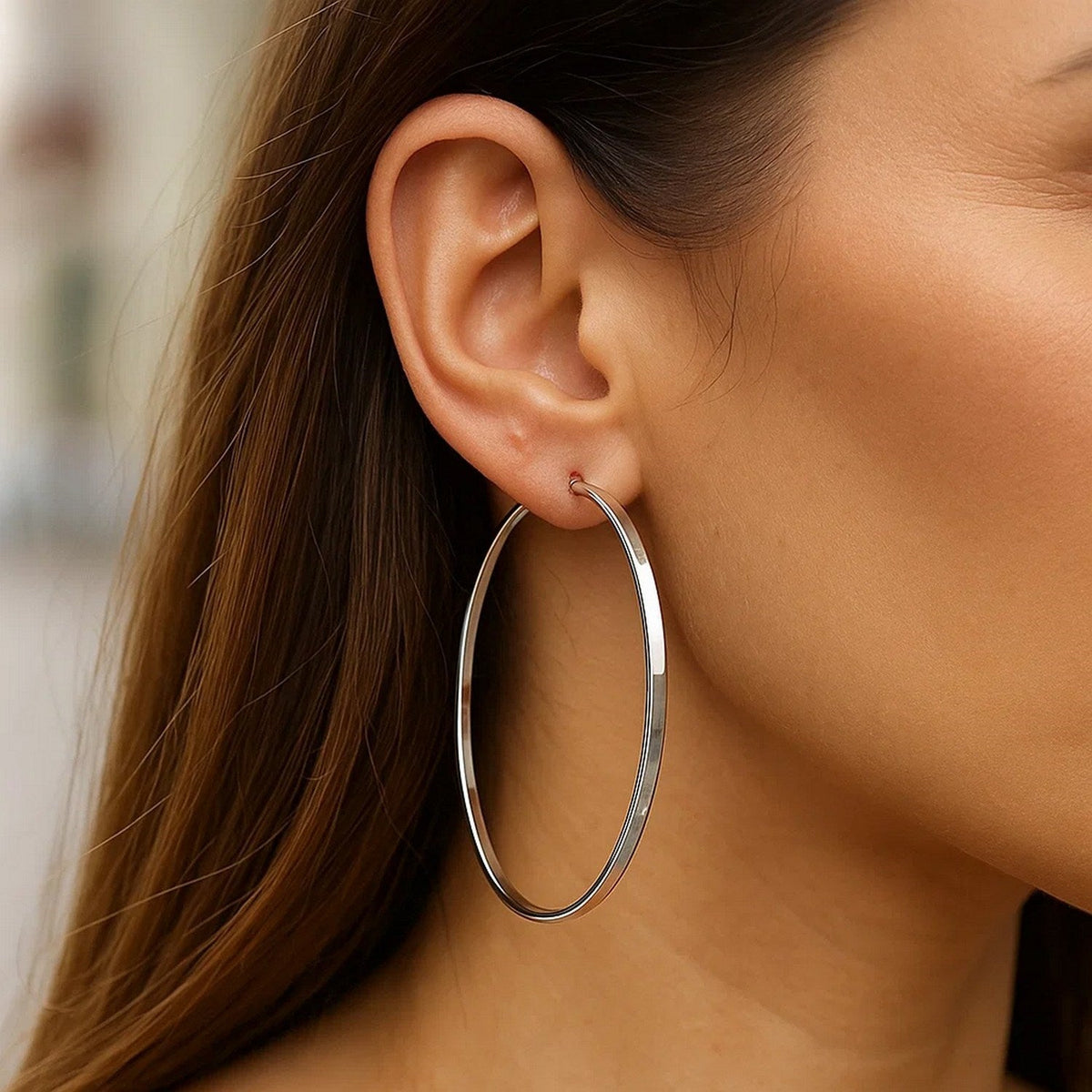 Sterling Silver Large Rectangular Profile Polished Hoop Earrings - LinkagejewelrydesignLinkagejewelrydesign