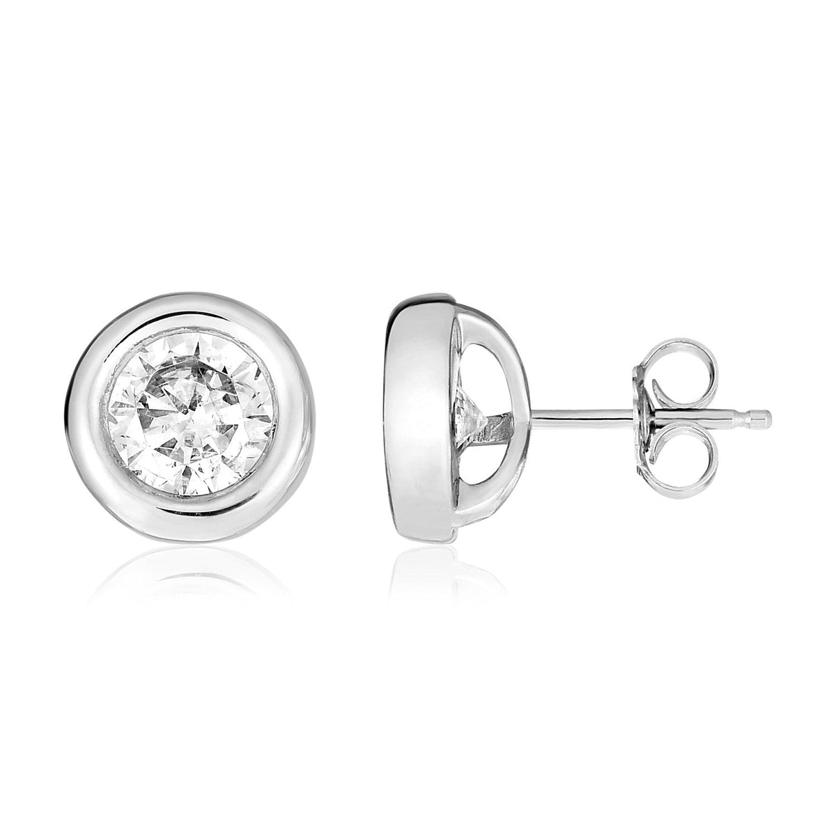 Sterling Silver Large Round Bezel Set Cubic Zirconia Earrings - LinkagejewelrydesignLinkagejewelrydesign