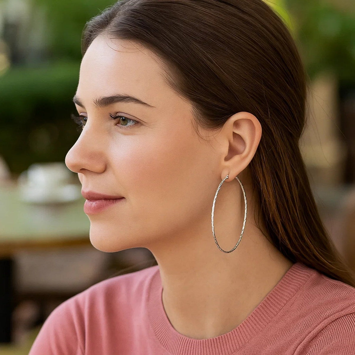 Sterling Silver Large Textured Round Hoop Earrings - LinkagejewelrydesignLinkagejewelrydesign