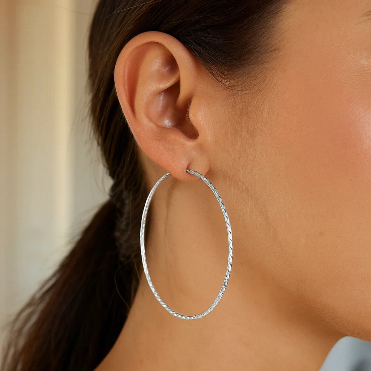 Sterling Silver Large Textured Round Hoop Earrings - LinkagejewelrydesignLinkagejewelrydesign