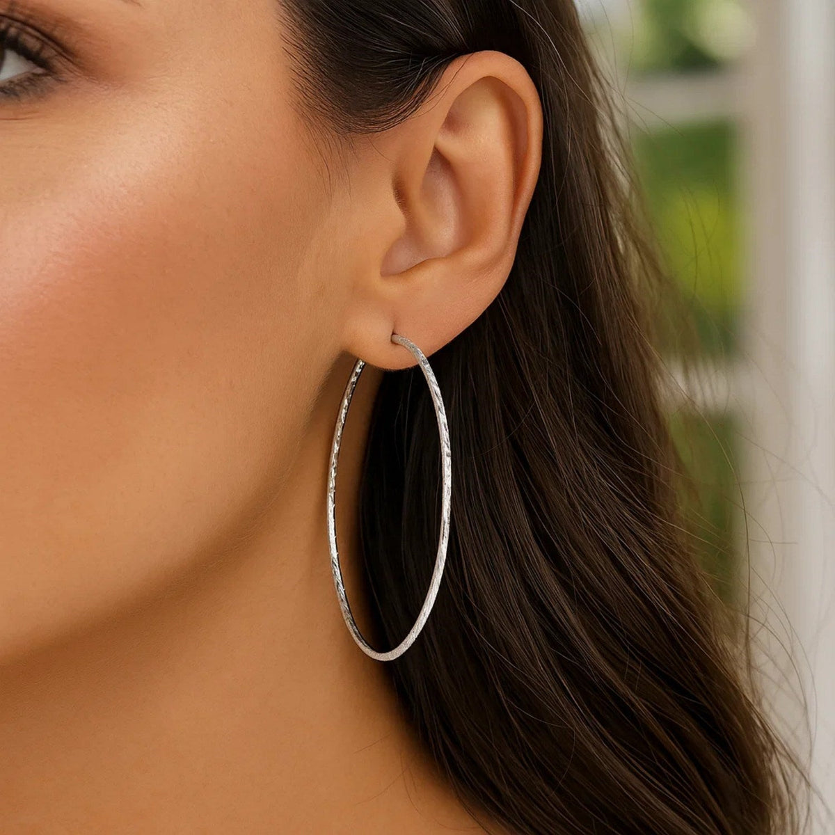 Sterling Silver Large Textured Round Hoop Earrings - LinkagejewelrydesignLinkagejewelrydesign