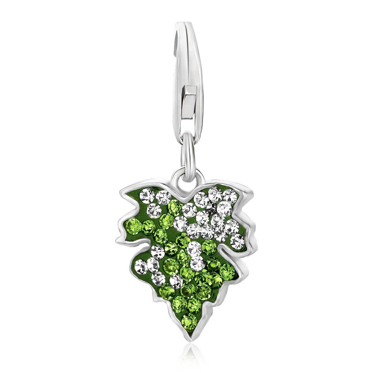 Sterling Silver Leaf Charm with Multi Tone Crystal Embellishments - LinkagejewelrydesignLinkagejewelrydesign