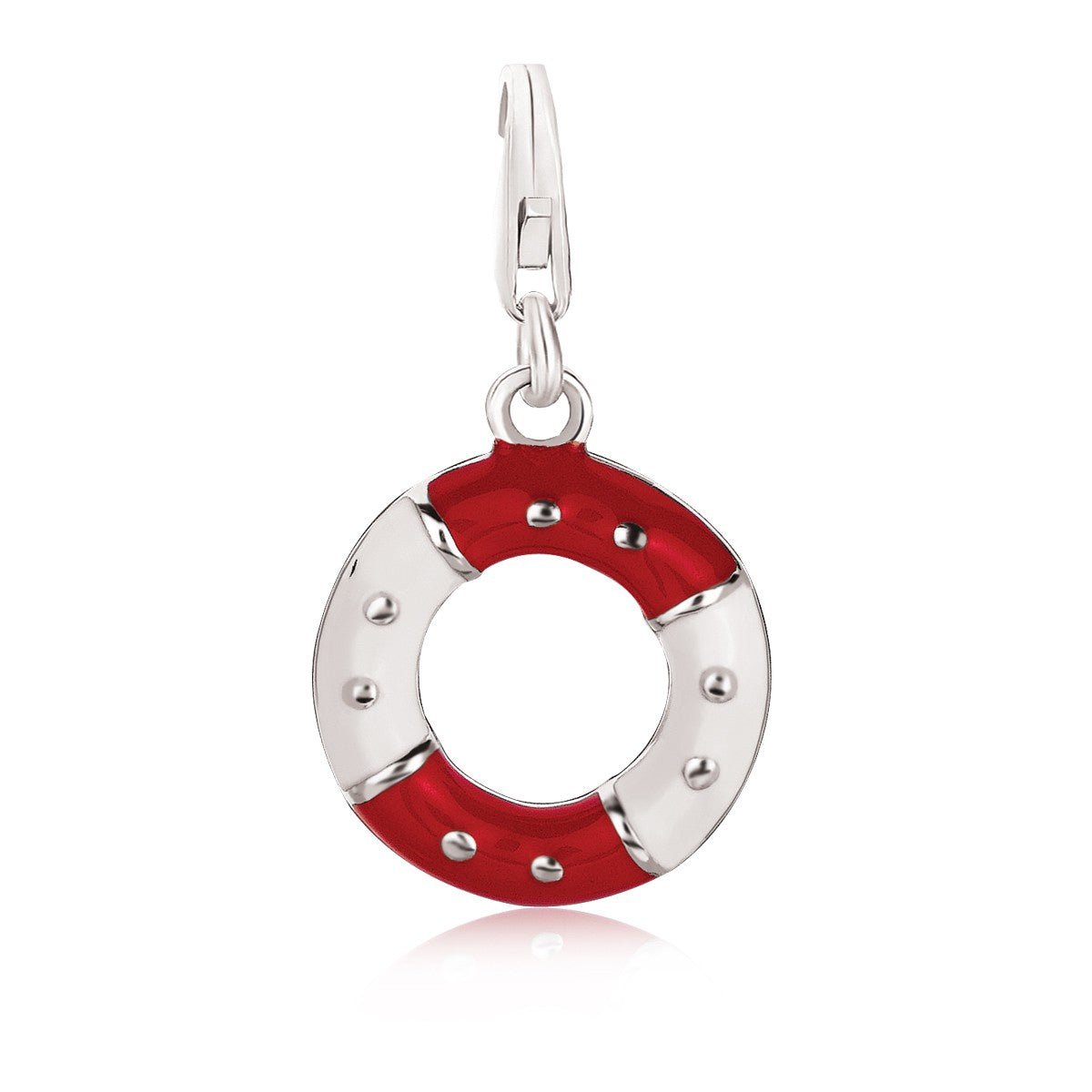 Sterling Silver Lifesaver Red and White Tone Enameled Charm - LinkagejewelrydesignLinkagejewelrydesign